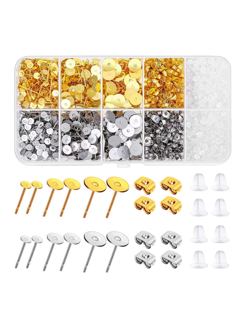 EXCEFORE Earring Posts and Backs, 2000Pcs Hypoallergenic Earring Studs, with Stainless Steel Earring Posts and Earring Backs for Studs, for Leather Stud, Pearl Jewelry Making - Image 1