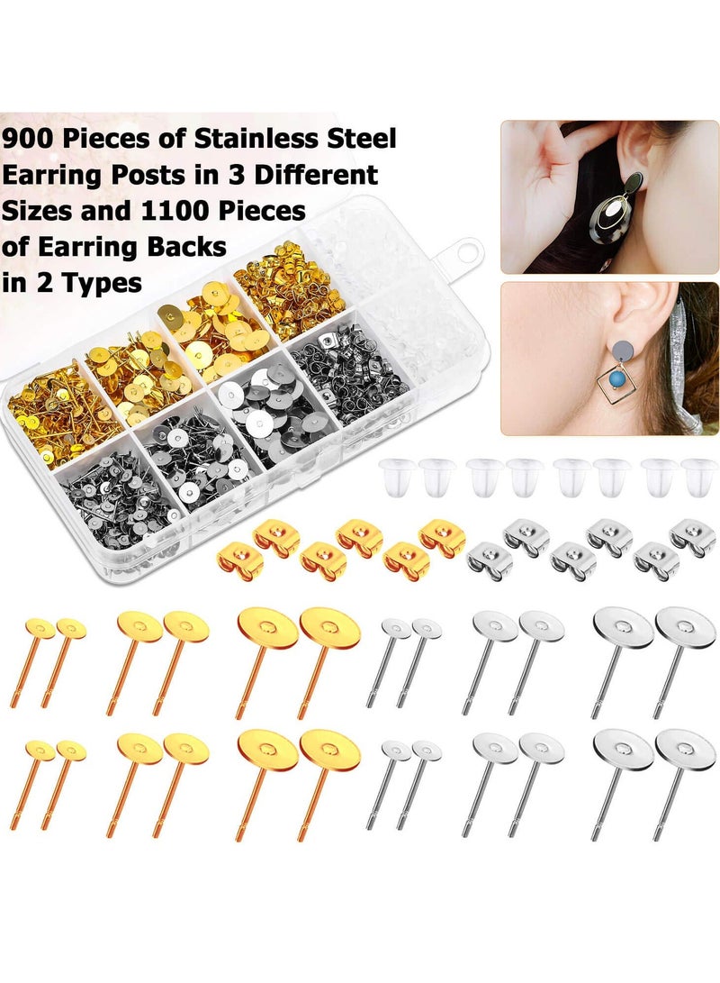 EXCEFORE Earring Posts and Backs, 2000Pcs Hypoallergenic Earring Studs, with Stainless Steel Earring Posts and Earring Backs for Studs, for Leather Stud, Pearl Jewelry Making - Image 4