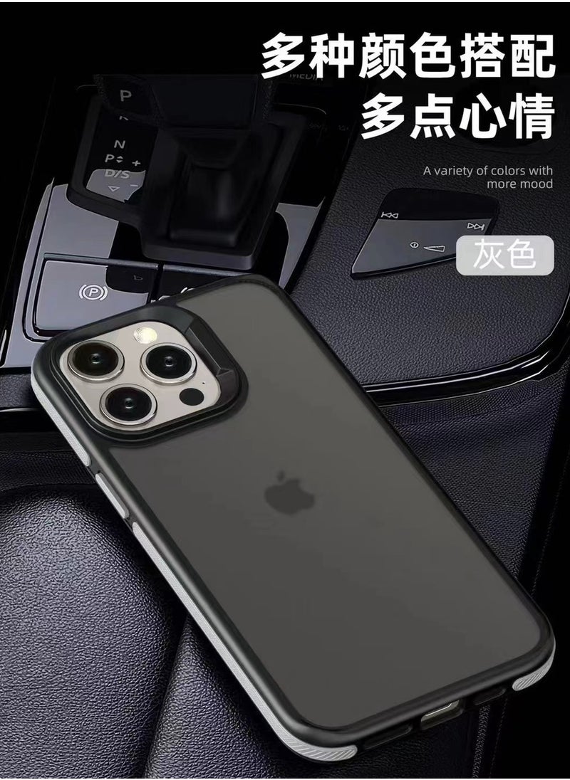 Generic - A back cover with a matte texture a delicate colored frame shock protection and protection for the camera from breakage For Iphone 15 (Grey) - Image 1