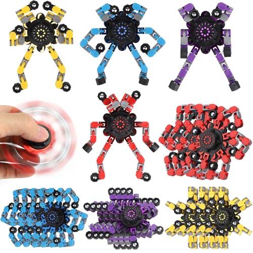 Dilabnba 8PCS Transformable Fidget Spinner Toy for Kids Adults Deformation Robot Chain Spinner Fingertip Gyro Toys for Boys Girls 312 Stress Relief Sensory Toys for Goodie Bag Fillers Kids Travel - Image 1