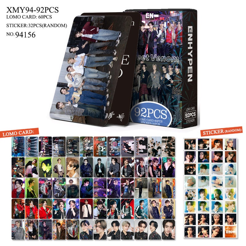 ENHYPEN Lomocard & Sticker Set – 92PCS (60 Lomocards + 32 Random Stickers) | Aesthetic Photo Card Collection for Fans