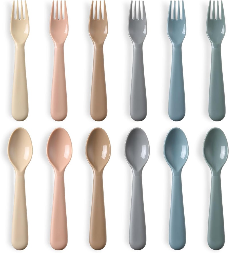 POIKSHARK 12 Pieces Toddler Utensils Set Plastic Spoons and Forks Set for Kids Children Safe Flatware Plastic Reusable Cutlery BPA Free Dishwasher Safe - Image 1
