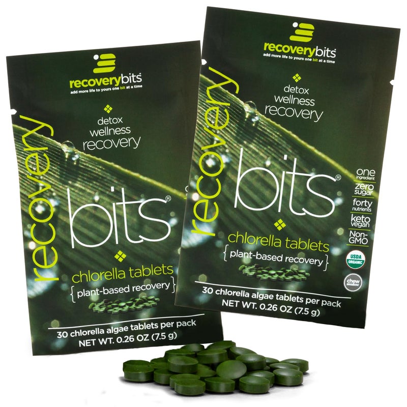 RECOVERYbits Organic Chlorella Algae Tablets Superfood Pure Green Algae High Protein and Fiber Chlorophyll Cracked Cell Wall NonIrradiated for Immune Boosting and Detox NonGMO 60 Tablets
