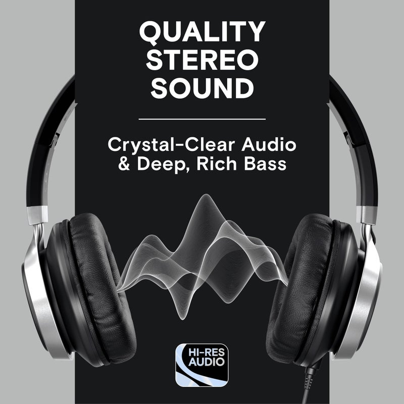 ARTIX CL750 Wired Headphones with Mic & Volume Control â€” Noise Isolating On-Ear Headphones for Computer and Laptop Wired, Plug in Corded Headphone with Wire (Foldable, Aux Jack 3.5mm) - Image 2