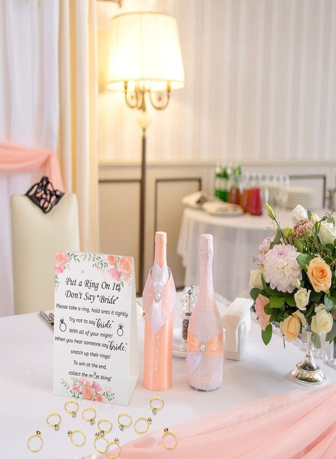 Woanger Put a Ring on It Bridal Shower Game with 50 Fake Rings, Rustic Greenery Theme Wedding Shower Games Wedding and Engagement Rings and Not Say Bride Rules Cards(Bright Flowers,Gold) - Image 5