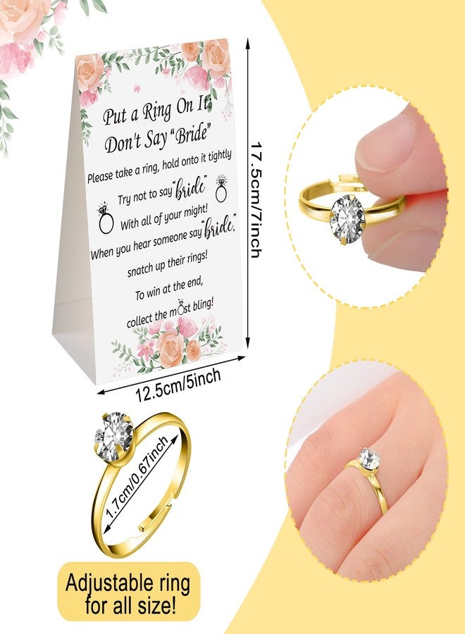Woanger Put a Ring on It Bridal Shower Game with 50 Fake Rings, Rustic Greenery Theme Wedding Shower Games Wedding and Engagement Rings and Not Say Bride Rules Cards(Bright Flowers,Gold) - Image 2