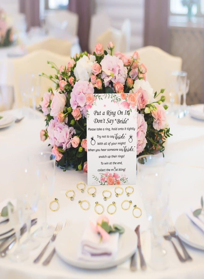 Woanger Put a Ring on It Bridal Shower Game with 50 Fake Rings, Rustic Greenery Theme Wedding Shower Games Wedding and Engagement Rings and Not Say Bride Rules Cards(Bright Flowers,Gold) - Image 4