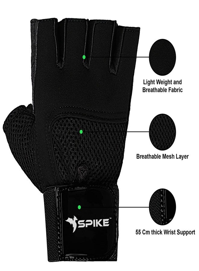 Spike Fitness Gym Gloves with Wrist Support Grip and Breathable Glove Design Used for Weight Lifting, Pull Up, Crossfit, Cycling, Driving, Fitness, Gym Training for both Men and Women. (Medium, Black) - Image 2