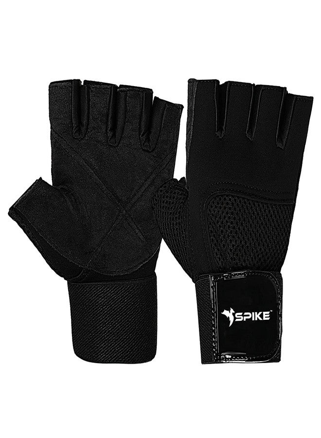 Spike Fitness Gym Gloves with Wrist Support Grip and Breathable Glove Design Used for Weight Lifting, Pull Up, Crossfit, Cycling, Driving, Fitness, Gym Training for both Men and Women. (Medium, Black) - Image 1