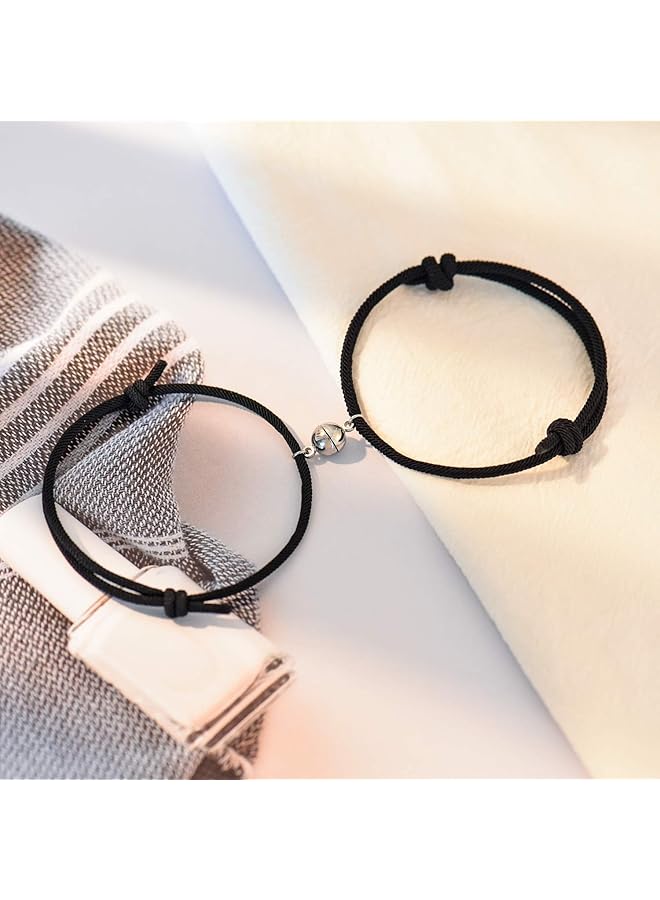 erorex 2Pcs Magnetic Couple Bracelet Set Vows Of Eternal Love Jewelry Couple Bestfriend Braided Bracelet Graduation Gift Men Women Valentine'S Day Engagement Thanksgiving'S Day Wedding - Image 1