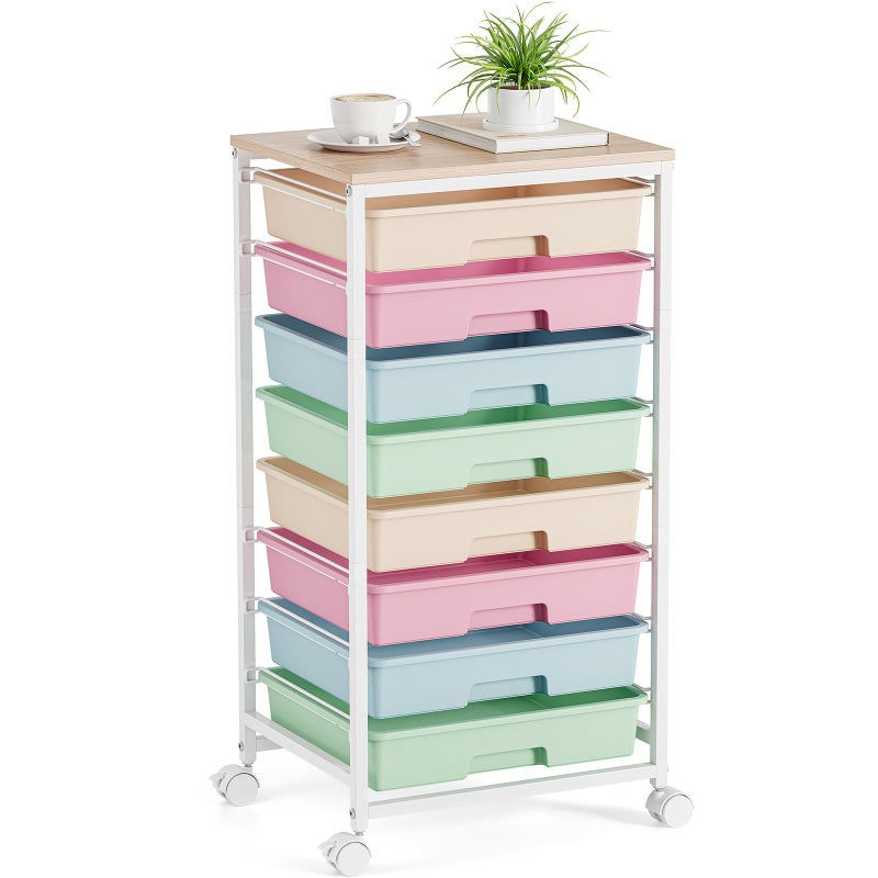 TOOLF Rolling Storage Cart, Rainbow Cart with 8 Drawers and Wooden Tabletop, Teacher Organization for Classroom, Art Cart for Classroom,Office,Bedroom,Rainbow - Image 1