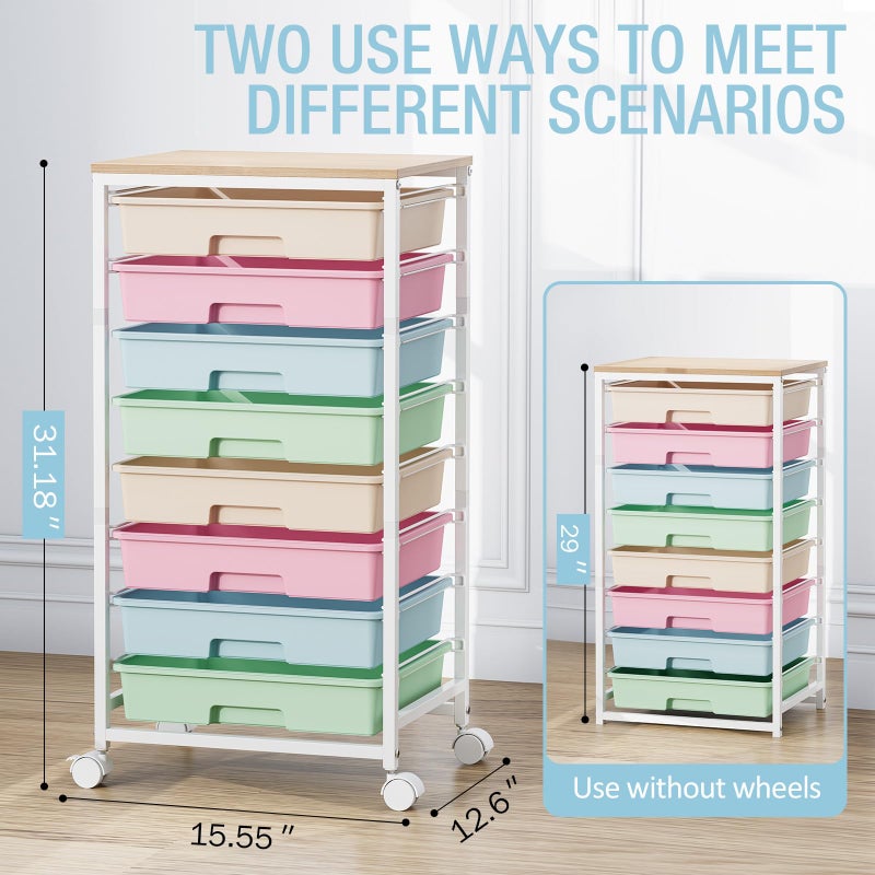 TOOLF Rolling Storage Cart, Rainbow Cart with 8 Drawers and Wooden Tabletop, Teacher Organization for Classroom, Art Cart for Classroom,Office,Bedroom,Rainbow - Image 4