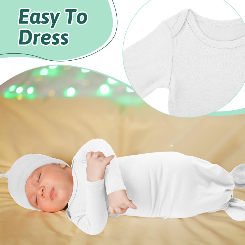 Cuffbow 6 Packs Newborn Baby Knotted Gowns Set 0-6 Months Cotton Sleeper Long Sleeve Nightgown and Hat Set for Infant Baby (Dark Color) - Image 5