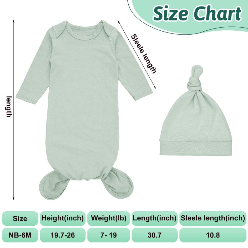 Cuffbow 6 Packs Newborn Baby Knotted Gowns Set 0-6 Months Cotton Sleeper Long Sleeve Nightgown and Hat Set for Infant Baby (Dark Color) - Image 2