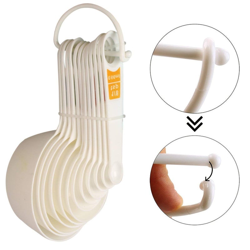 Rabbonix RABBONIX Plastic Measuring Cups and Spoon Set with Ring Holder 12 Piece Set White - Image 4