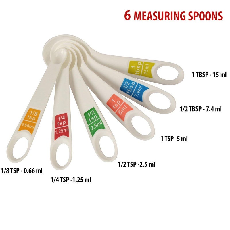 Rabbonix RABBONIX Plastic Measuring Cups and Spoon Set with Ring Holder 12 Piece Set White - Image 3
