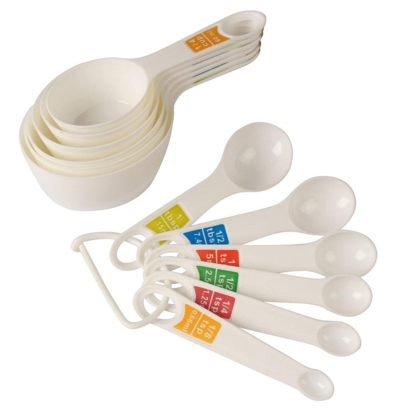 Rabbonix RABBONIX Plastic Measuring Cups and Spoon Set with Ring Holder 12 Piece Set White - Image 1