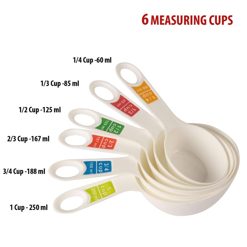 Rabbonix RABBONIX Plastic Measuring Cups and Spoon Set with Ring Holder 12 Piece Set White - Image 2