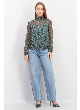 French Connection Women High Neck Long Sleeve Floral Print Top, Black Combo  - Image 2