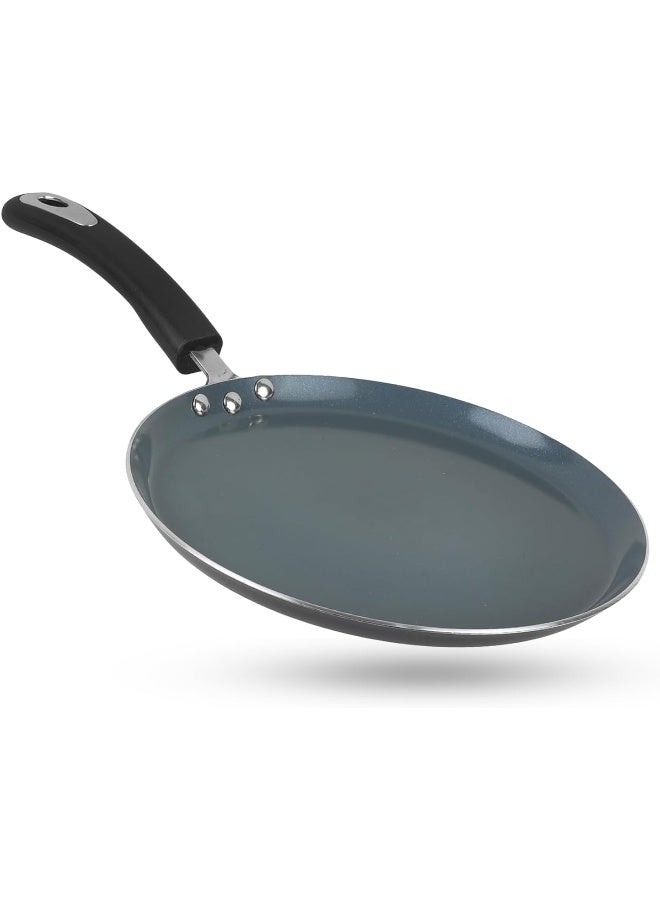 VINOD مقلاة دوسا فينود زست سيراميكا 28 سم مع مقبض أنيق مقاوم للحرارة، خالية من الالتصاق، للروتي، البراتا، دوسا مسطحة، مناسبة للطبخ بالحث، خالية من PFOA، ضمان لمدة 2 سنة باللون الأسود - Image 1