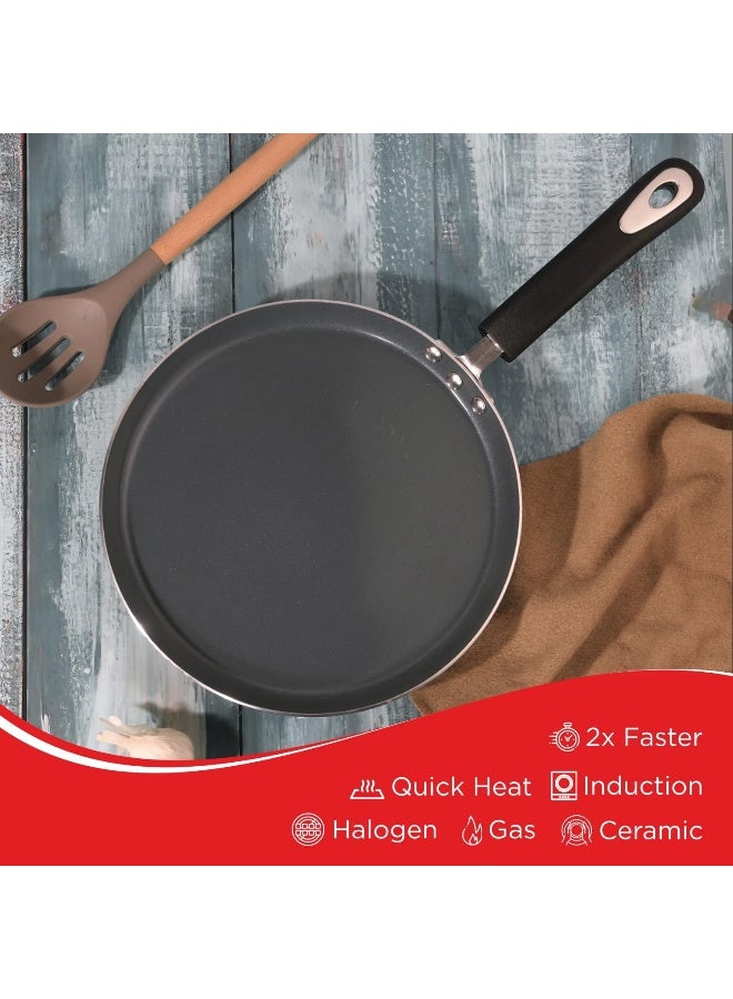 VINOD مقلاة دوسا فينود زست سيراميكا 28 سم مع مقبض أنيق مقاوم للحرارة، خالية من الالتصاق، للروتي، البراتا، دوسا مسطحة، مناسبة للطبخ بالحث، خالية من PFOA، ضمان لمدة 2 سنة باللون الأسود - Image 4