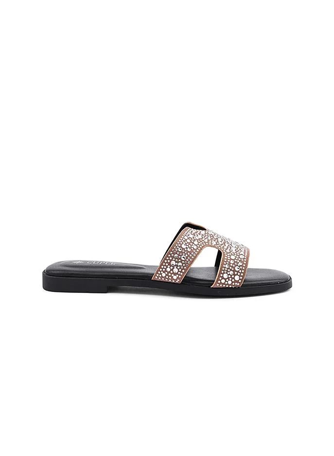 كابلي Cuple Embellished Double Strap Flat Slides