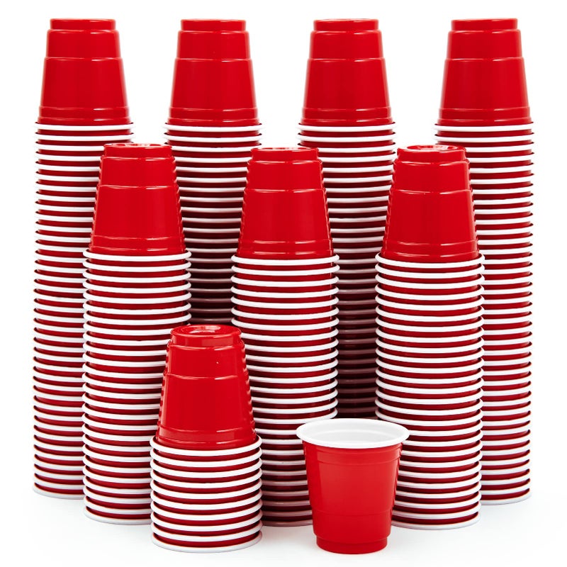 Lilymicky 300 PACK 2 oz Plastic Shot Glasses Red Disposable Shot Cups Mini Red Shot Cups 2 oz Party Cups for Halloween Christmas Party
