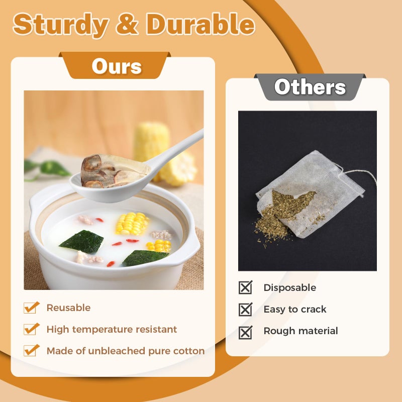 HyozorGo 20 Pcs Muslin Bags with Drawstring, Reusable Tea Bags, Spice Bags for Cooking Soup/Herb/Loose Leaf Tea, Natural Cotton Cheese Cloth Bag for Straining, Sachet Bags Empty, 6 x 4 Inches - Image 5