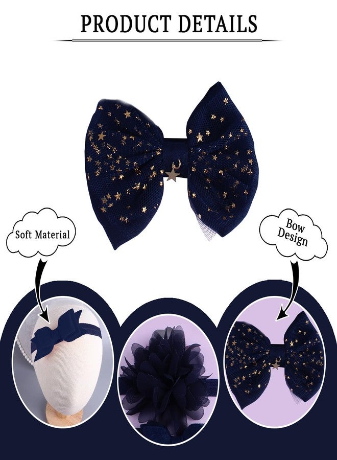 SYGA 3 Pcs Baby Headband, Flower & Bow Stretchable, Nylon HairBand for Newborn Infant Toddlers Kids 0-3 Year (Navy Blue, Free Size) - Image 3