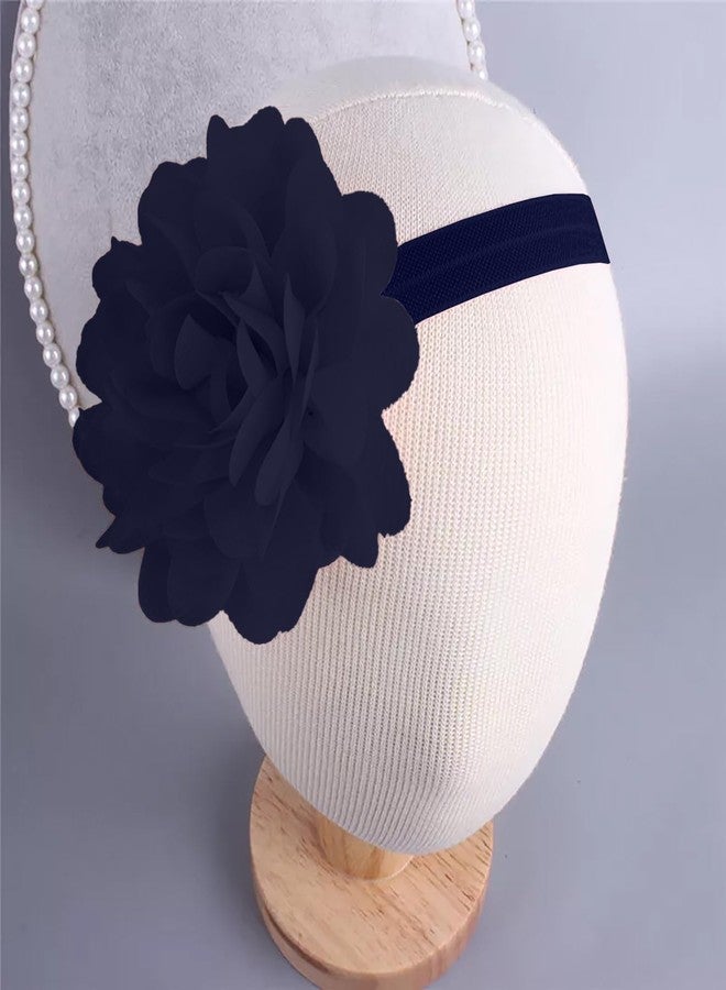 SYGA 3 Pcs Baby Headband, Flower & Bow Stretchable, Nylon HairBand for Newborn Infant Toddlers Kids 0-3 Year (Navy Blue, Free Size) - Image 5