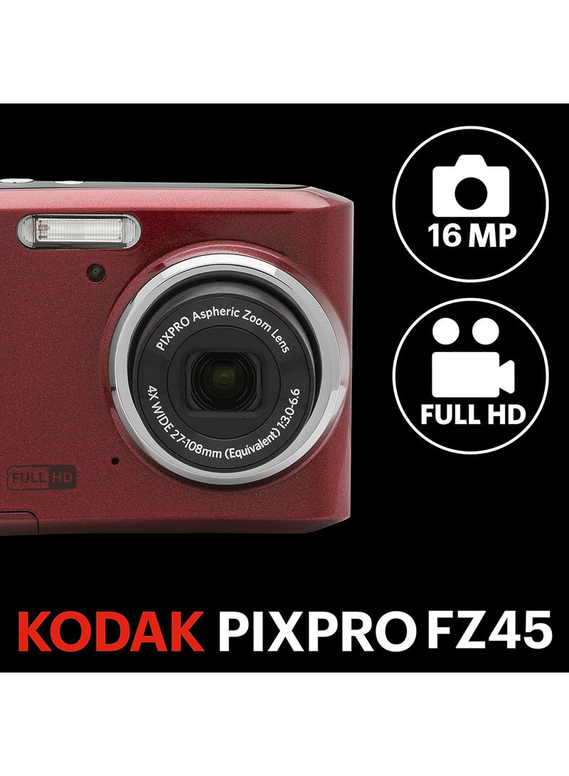 كوداك كاميرا رقمية PIXPRO فريدة من نوعها FZ45-RD بدقة 16 ميجابكسل مع زوم بصري 4X وزاوية واسعة 27 مم وشاشة LCD بحجم 2.7 إنش - Image 2