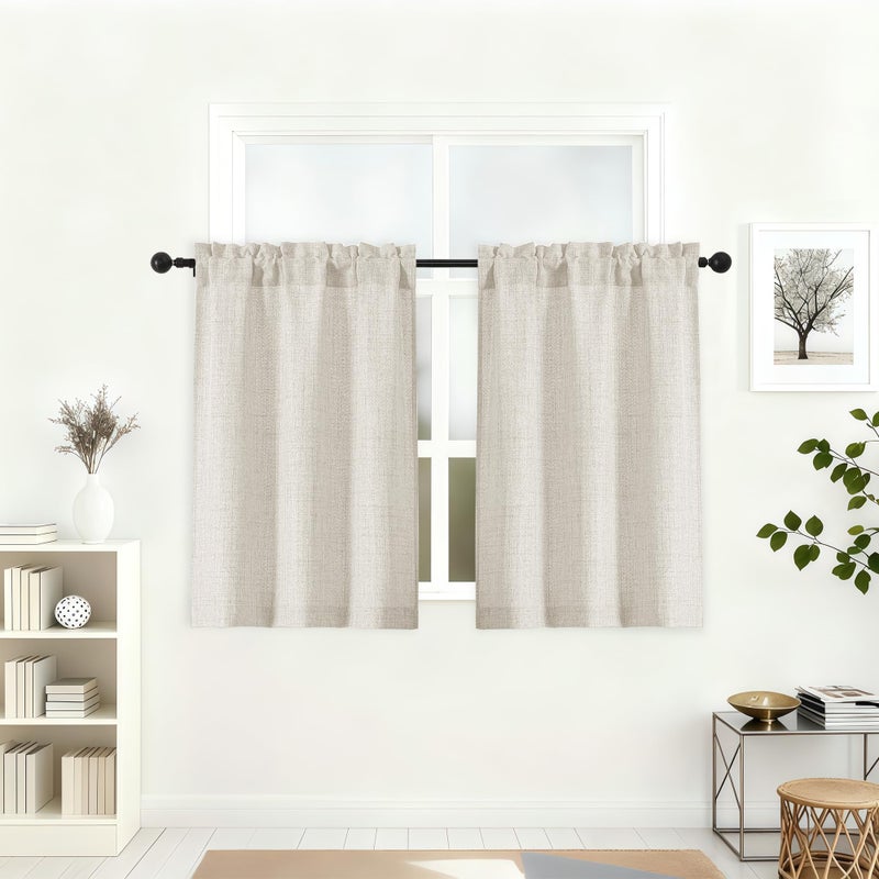 Lecloud Natural Kitchen Curtains 36 Inch Length 2 Pcs, Airy Privacy Light Filtering Short Tiers, Soft Modern Window Drapes for Cafe Bathroom Cabinet RV Camper Basement, Each Panel 30" W x 36" L - Image 1