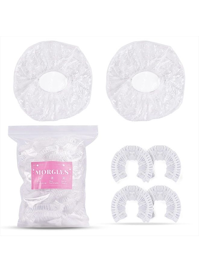 MORGLES Shower Caps, MORGLES 100 PCS Clear Plastic Hair Caps Waterproof Disposable Shower Caps Plastic Hair Bath Caps Shower Caps Bulk for Women Hair Salon Home Use - Image 1