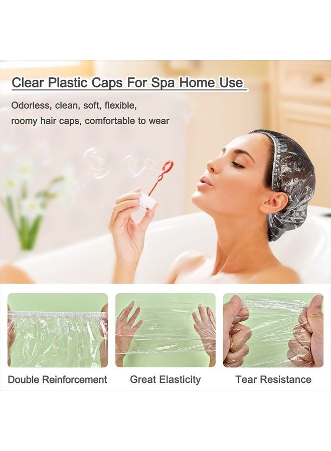 MORGLES Shower Caps, MORGLES 100 PCS Clear Plastic Hair Caps Waterproof Disposable Shower Caps Plastic Hair Bath Caps Shower Caps Bulk for Women Hair Salon Home Use - Image 4