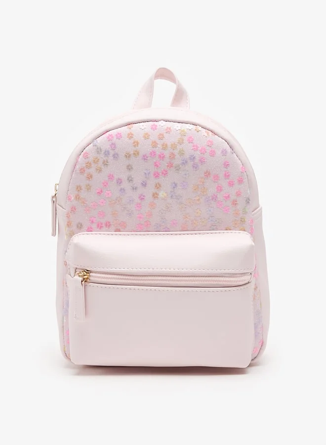 MISSY Little Missy Floral Sequinned Backpack with Zip Closure and Front Pocket