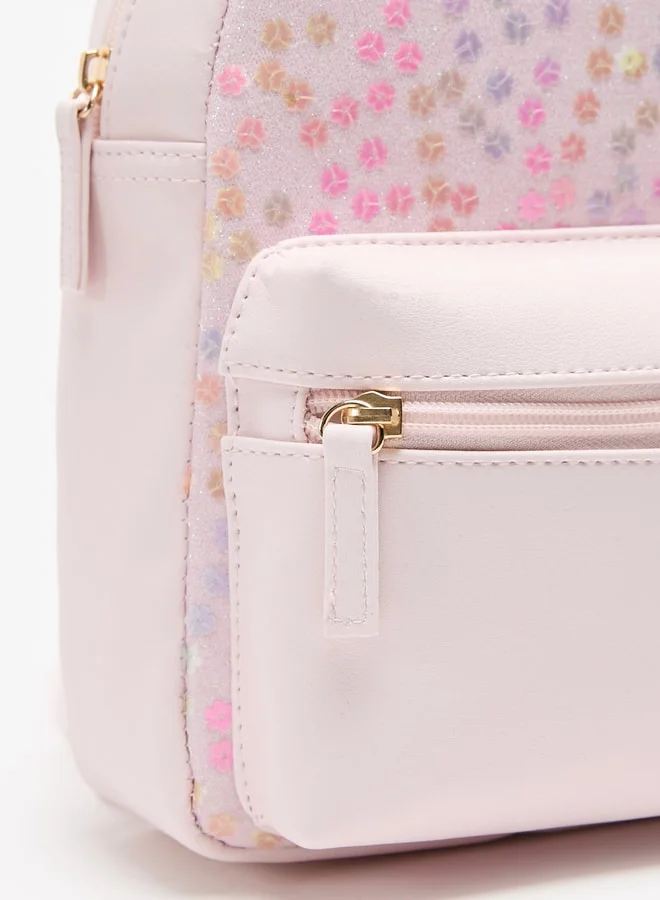 MISSY Little Missy Floral Sequinned Backpack with Zip Closure and Front Pocket