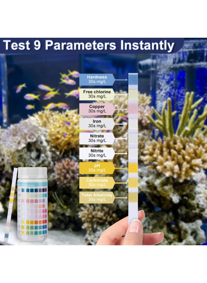 OSHIMA 100ct 9 in 1 Quick & Accurate Fish Tank Water Testing Kit, Drinking Water Test Strips Aquarium Test Strips for Testing Ph Water Hardness Chlorine Lead Nitrate Fluoride Drinking Water Pool Fish - Image 2