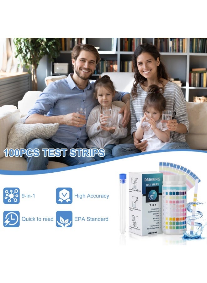 OSHIMA 100ct 9 in 1 Quick & Accurate Fish Tank Water Testing Kit, Drinking Water Test Strips Aquarium Test Strips for Testing Ph Water Hardness Chlorine Lead Nitrate Fluoride Drinking Water Pool Fish - Image 4