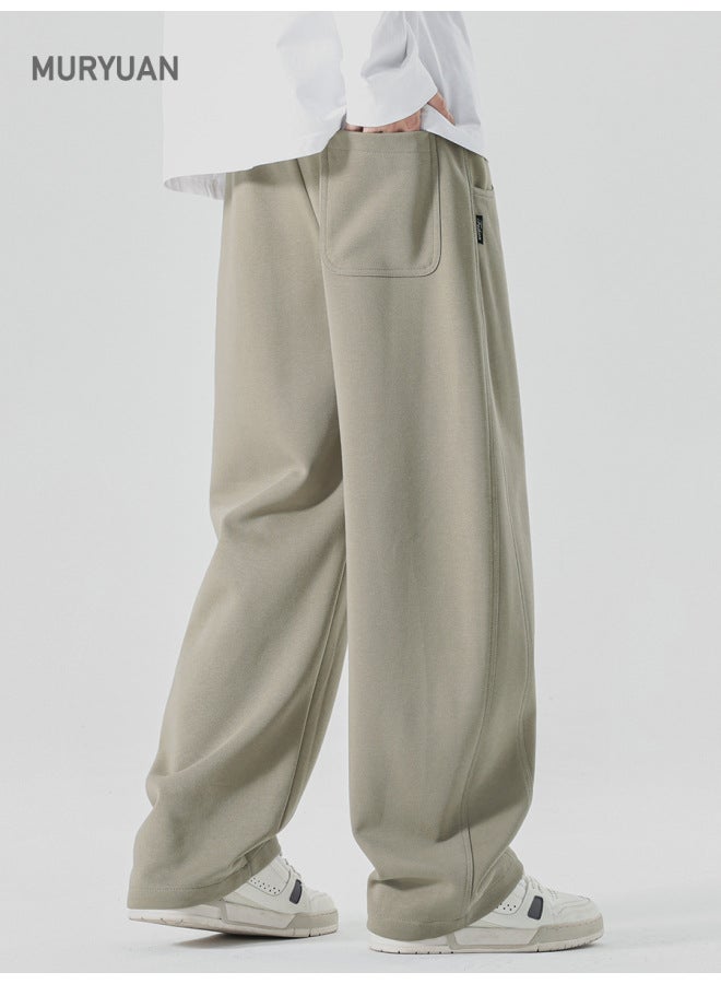 مو Mu Yuan ملابس رجالية طراز أمريكي ترقيع متعدد الاستخدامات بنطال سكيميتار محبوك للرجال فضفاض شارع عالي مفرود بسيط عادي بنطال رياضي - Image 2