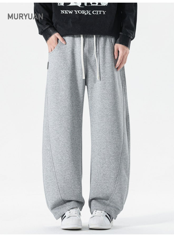 مو Mu Yuan ملابس رجالية طراز أمريكي ترقيع متعدد الاستخدامات بنطال سكيميتار محبوك للرجال فضفاض شارع عالي مفرود بسيط عادي بنطال رياضي - Image 1