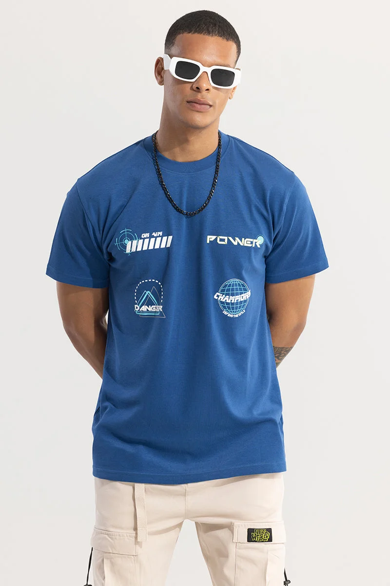 Rich Blue Graphic Half Sleeve Slim Fit Streetwear T-Shirt