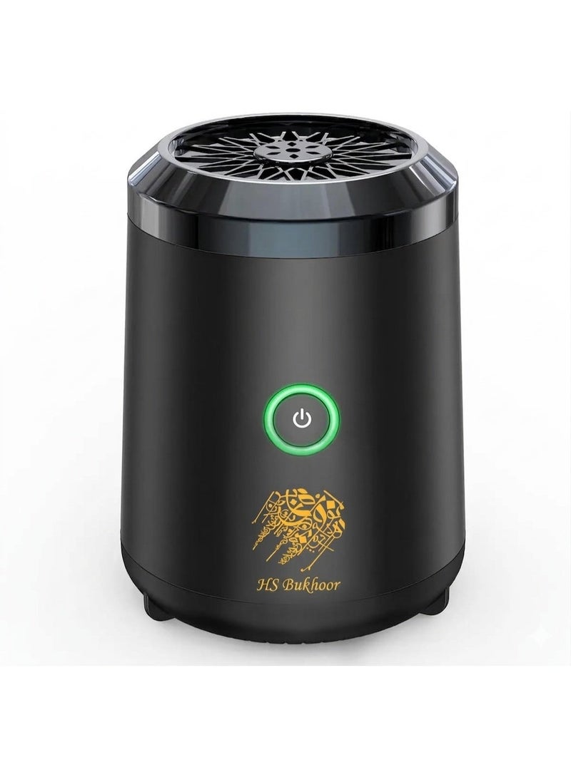 HS Bukhoor Stylish Portable Incense Burner | USB Rechargeable burner | Electric Arabic Mubkhara Device for Home Office and Car (Black) - Image 1