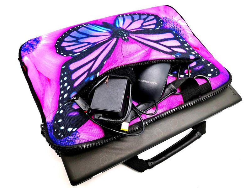 icolor 14.5-15.6 Inch Canvas Laptop Sleeve Bag Messenger Shoulder Case -Purple Butterfly - Image 2