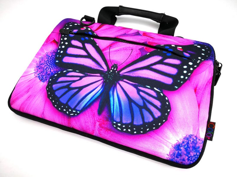 icolor 14.5-15.6 Inch Canvas Laptop Sleeve Bag Messenger Shoulder Case -Purple Butterfly - Image 5