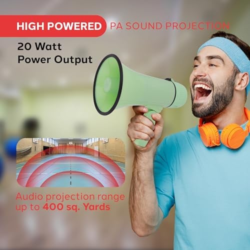 Pyle 20W Megaphone Bullhorn Portable Automatic Siren Adjustable VolumeProjection Range Up to 400 Square Yards Aux Input Talk Siren Music Whistle Record Shoulder Strap Green - Image 3