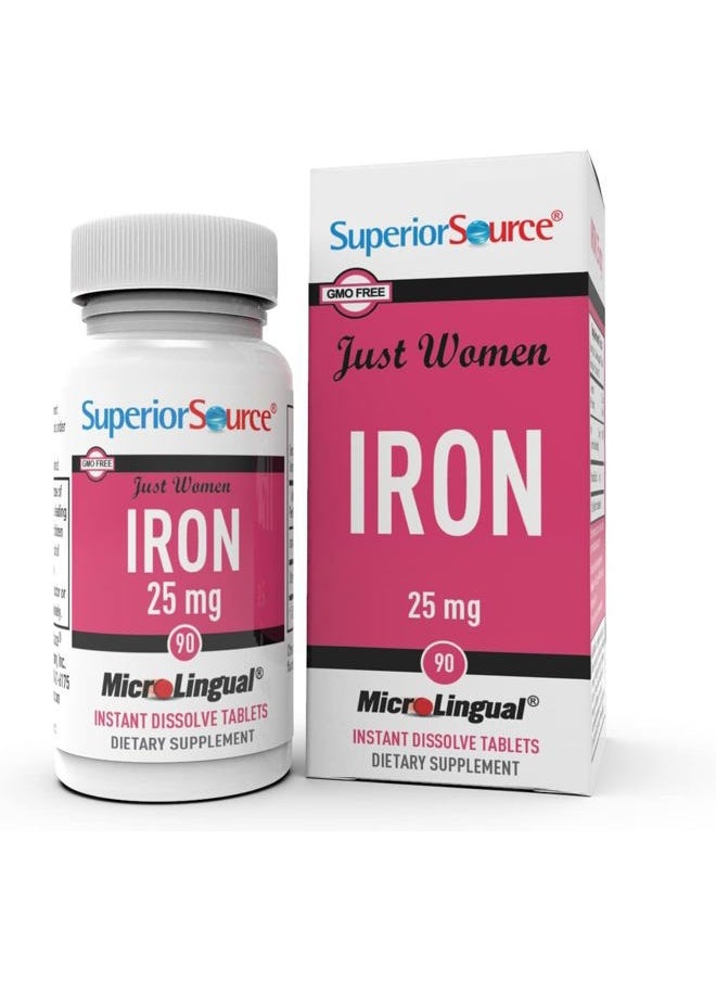 Superior Source Just Women - Iron 25 mg, (Ferrous Fumarate), Under The Tongue Quick Dissolve MicroLingual Tablets, 90 Count, Easily Absorbed, Assists Red Blood Cell Formation, Non-GMO  - Image 1