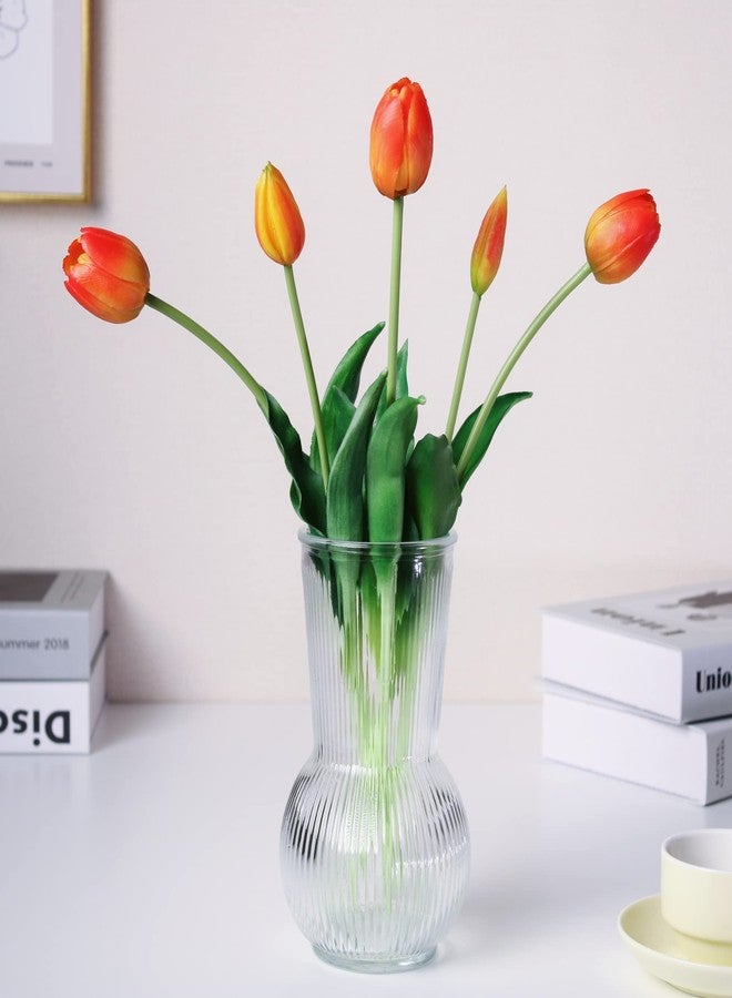 WAKISAKI 16-inch Premium Real Touch Fake Tulips Artificial Flowers with Buds, Flexible Stem Easy to Shape, Faux Tulips for Home Decor Indoor (Vase not Included), 10-Pack Set of Sunset Orange - Image 5