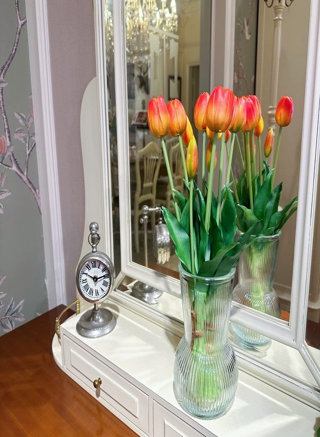 WAKISAKI 16-inch Premium Real Touch Fake Tulips Artificial Flowers with Buds, Flexible Stem Easy to Shape, Faux Tulips for Home Decor Indoor (Vase not Included), 10-Pack Set of Sunset Orange - Image 3