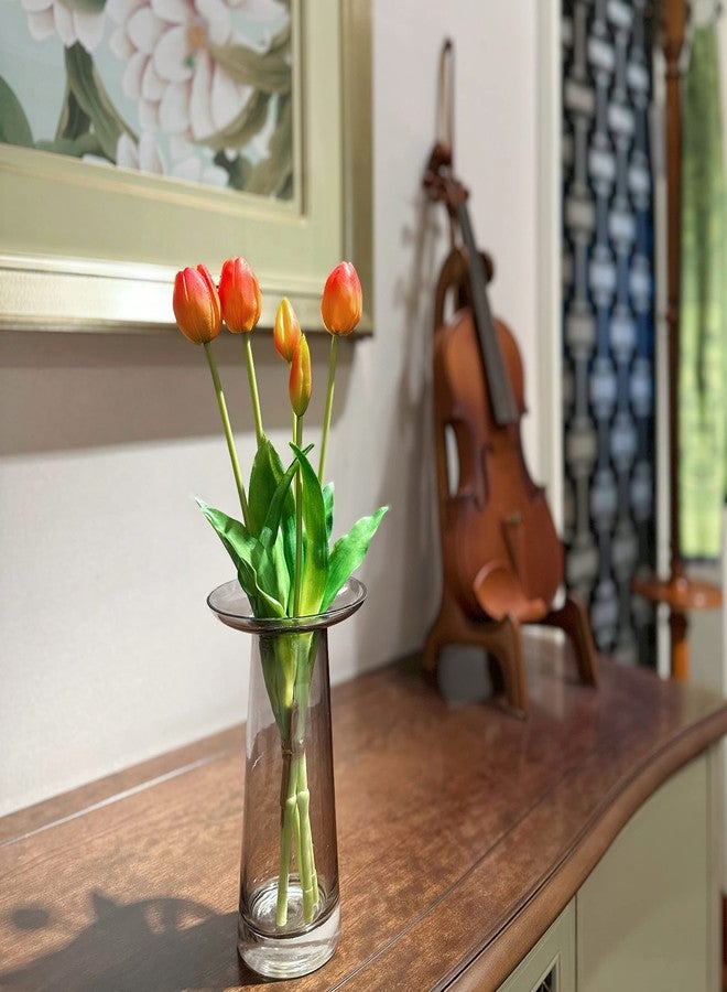 WAKISAKI 16-inch Premium Real Touch Fake Tulips Artificial Flowers with Buds, Flexible Stem Easy to Shape, Faux Tulips for Home Decor Indoor (Vase not Included), 10-Pack Set of Sunset Orange - Image 4