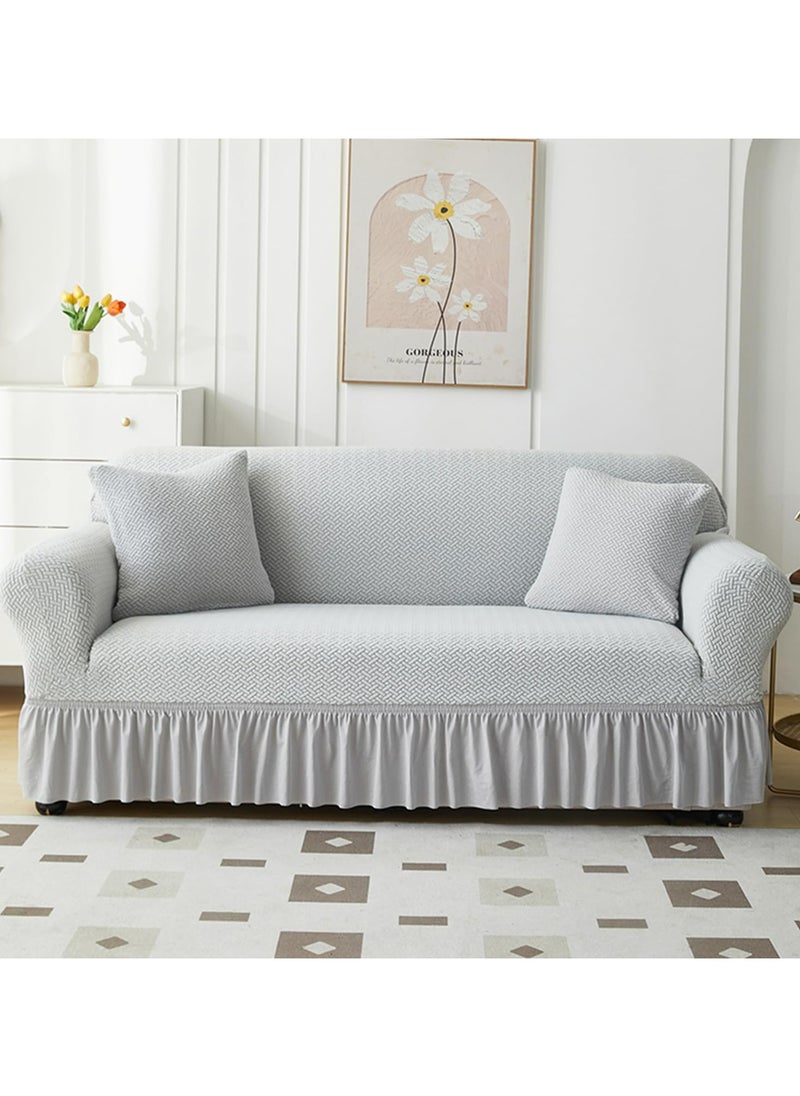 Dominy Sofa Cover,Elastic Couch Cover with Skirt, Spandex Non-Slip Soft Couch Covers, Furniture Protector Washable Soft Solid Color Sofa Cover for Living Room (Light Grey,2 Seater(140-185cm)  - Image 1